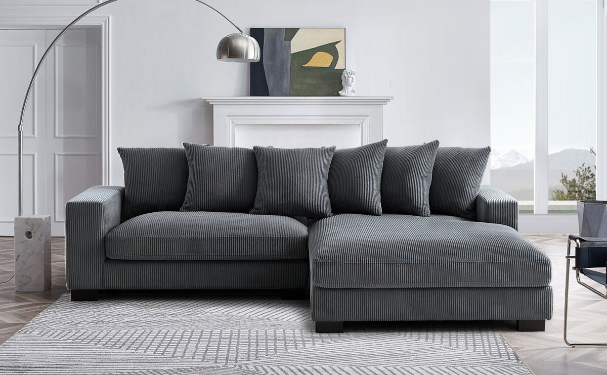 Luxe Oversized Two-Piece Right Facing Sectional Couches for Living Room, 102.4-Inch L Shaped Sofa with Chaise, Upholstered with Corduroy Fabric, Dark