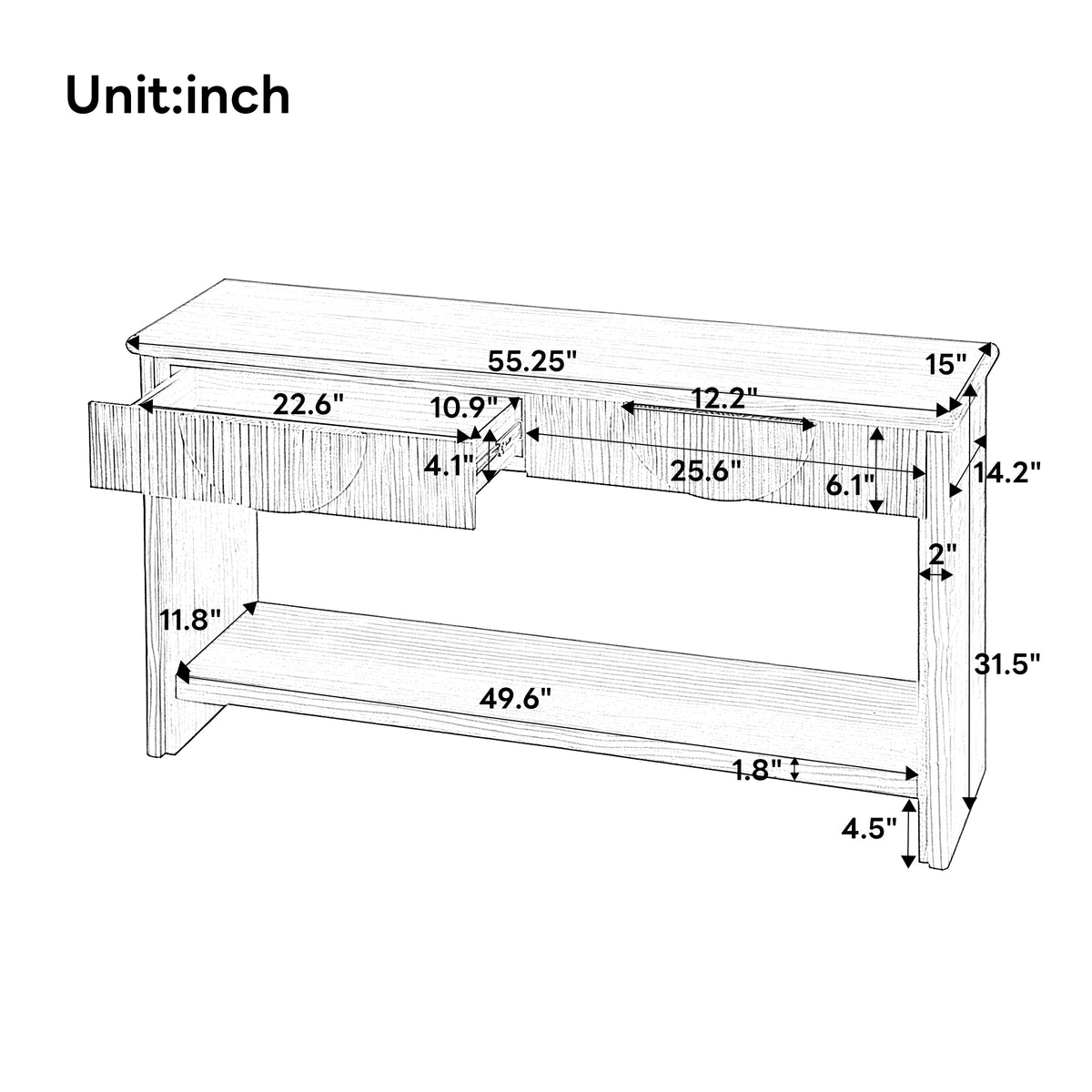 55" Fluted Console Table