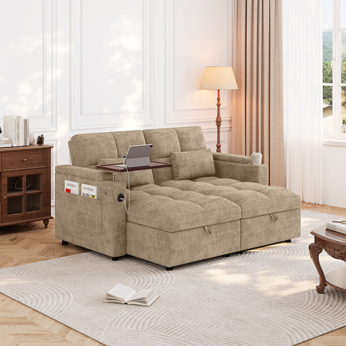 66.33" Modular Sleeper Sofa with Double Storage Chaise