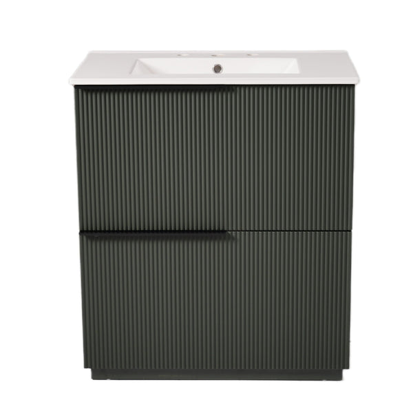Fluted Bathroom Vanity With Ceramic Sink and Soft-Close Slides