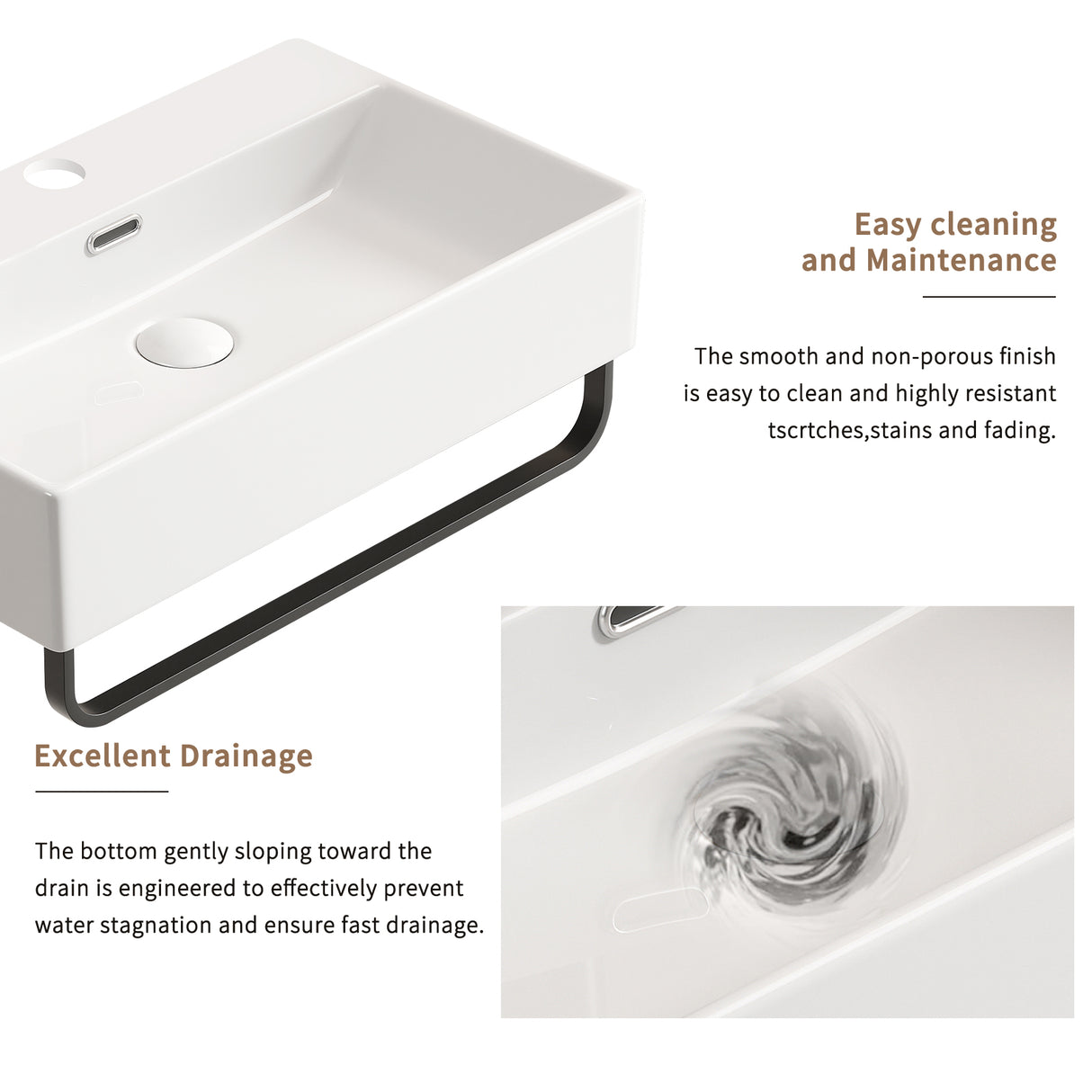 White Small Wall-Mount Vessel Sink with Towel Rack