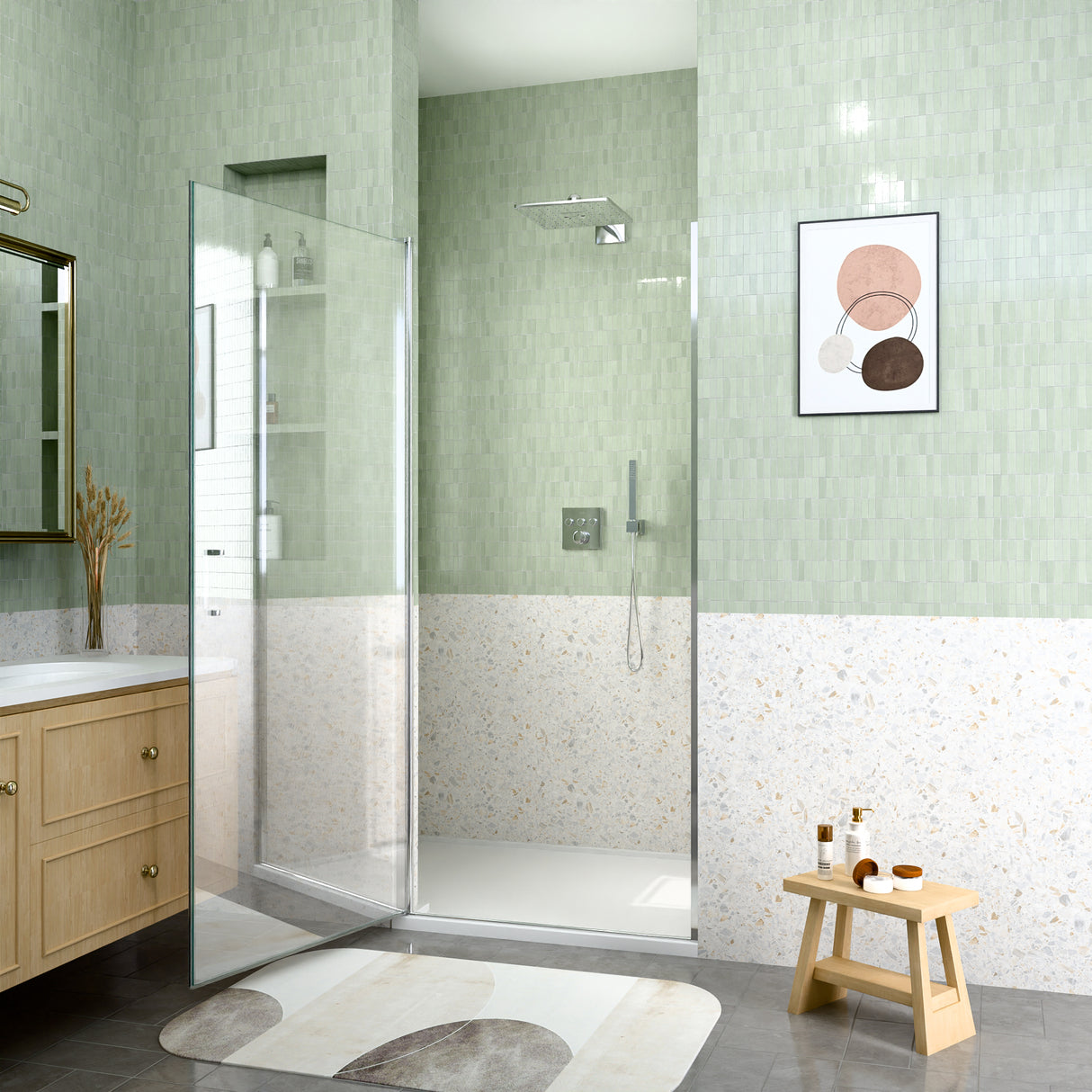 24" W x 72" H Semi-Frameless Circular Pivot Shower Door