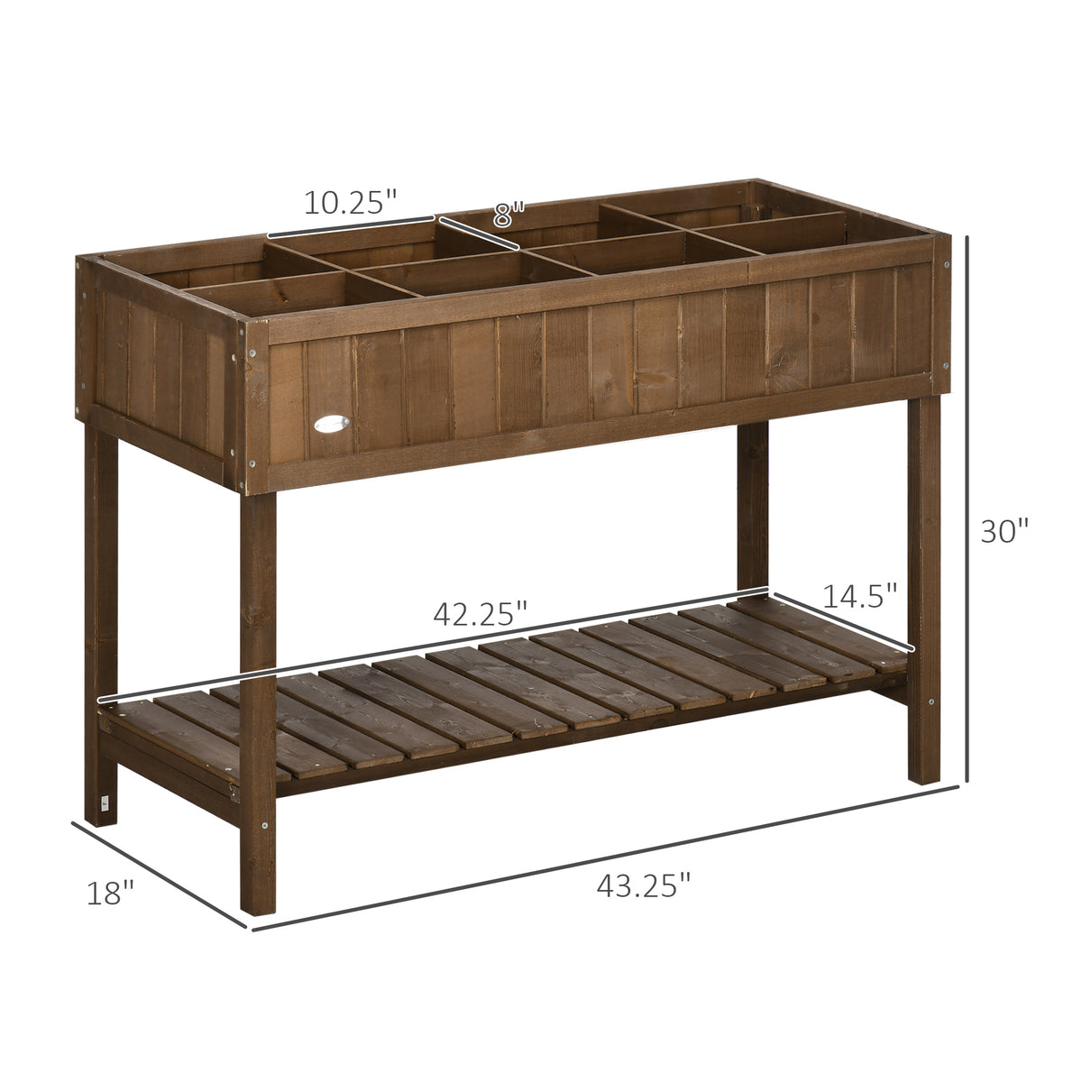 43x18x30 Raised Garden Bed with Shelf & Pockets - Fir Wood