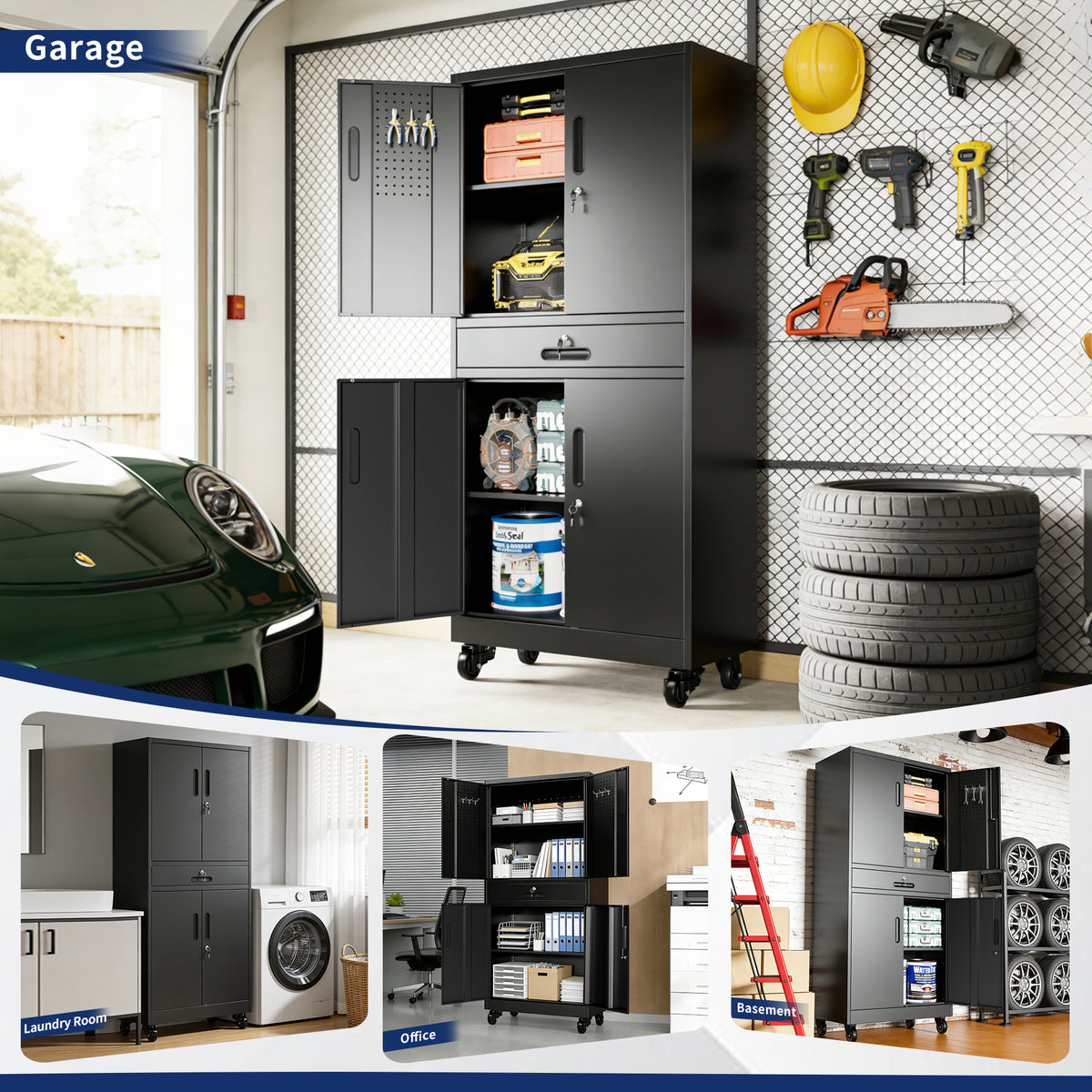Metal Storage Cabinet with Drawer and Locking Doors