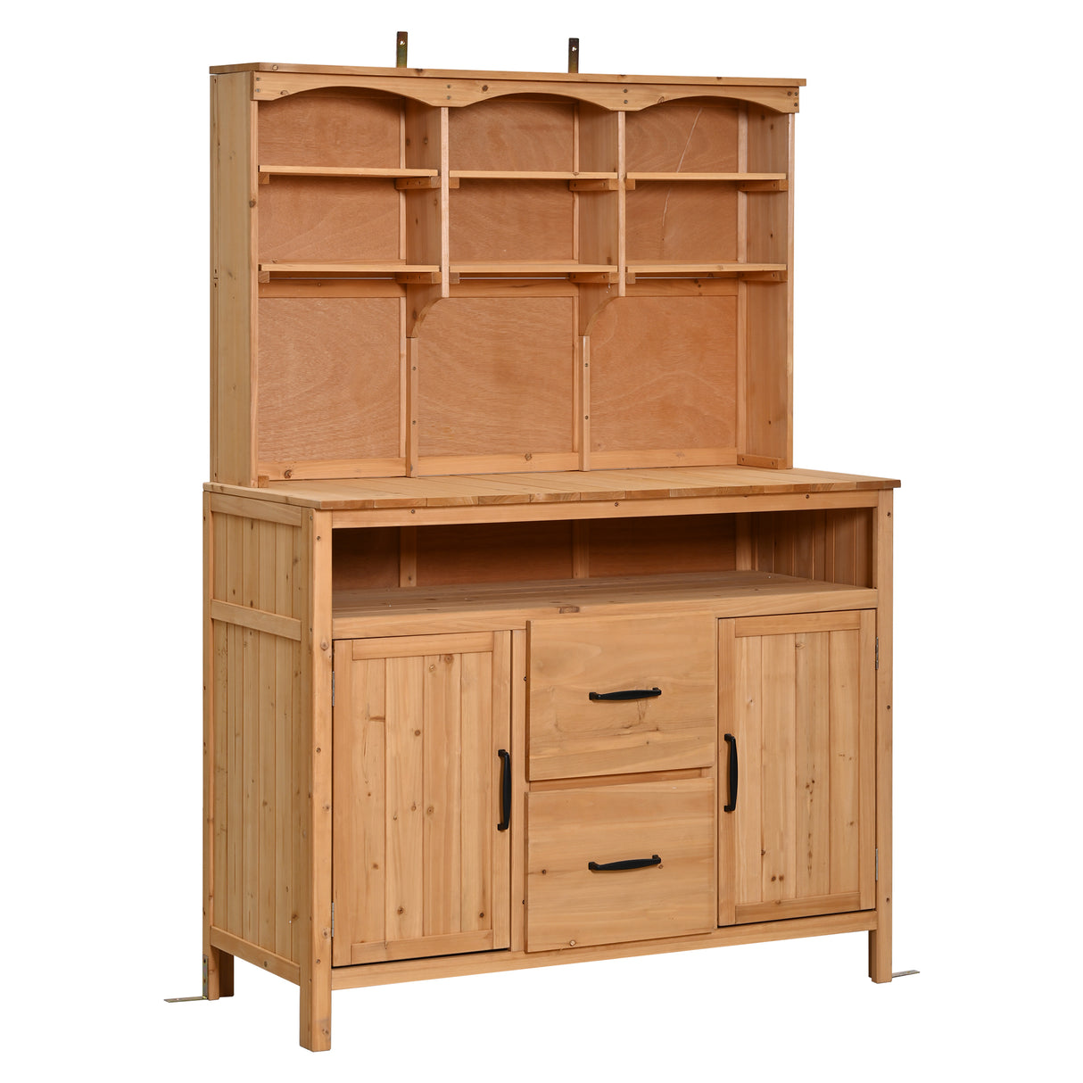 TOPMAX Large Fir Wood Potting Bench with Hutch, Cabinets & Drawers
