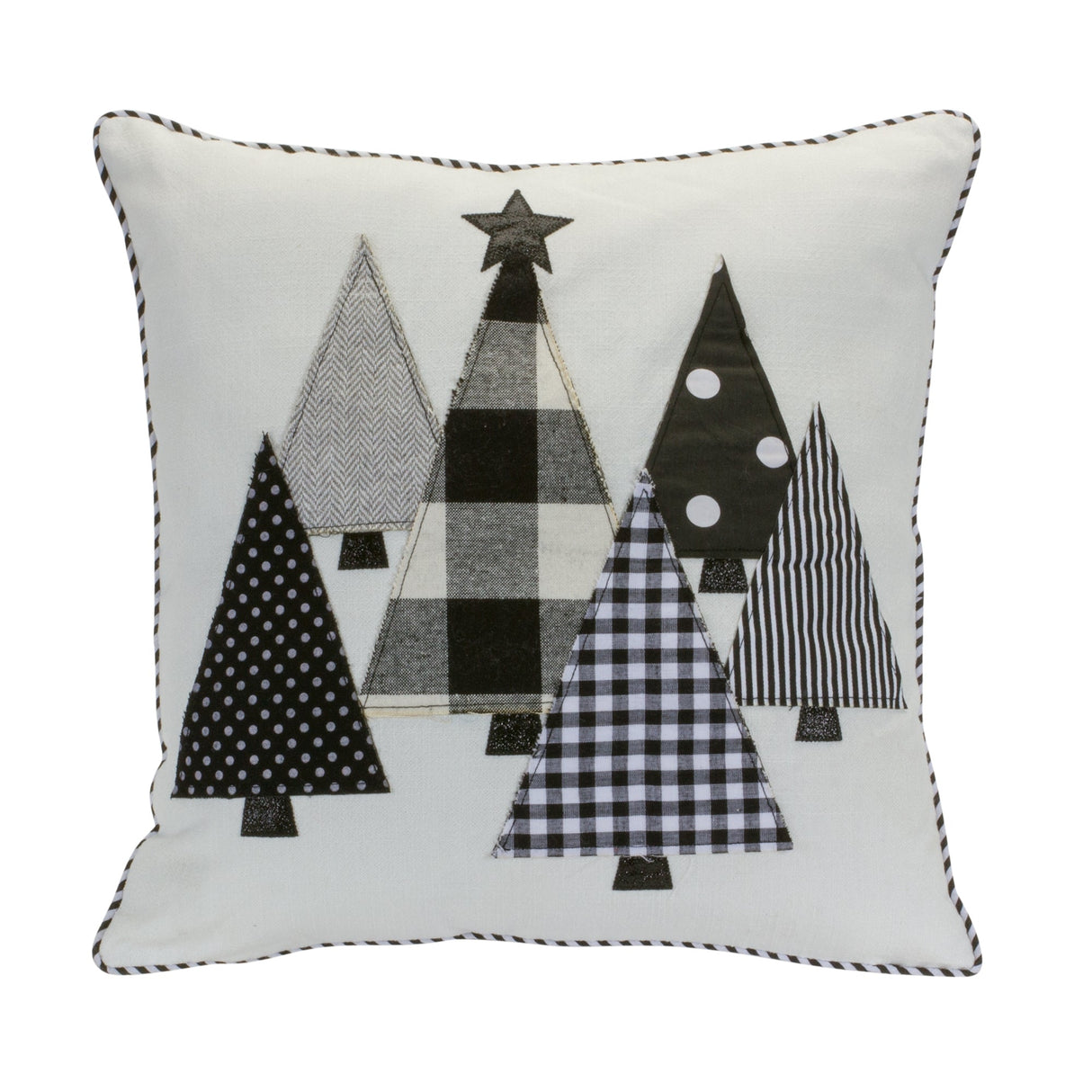 Black and White Holiday Tree Throw Pillow 15" Square