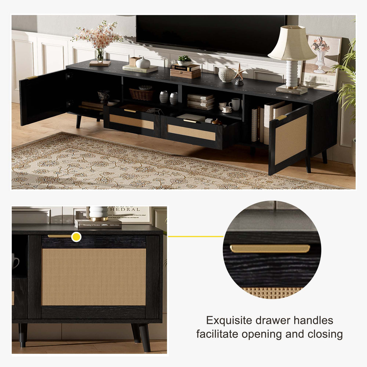 TV Stand, Media Console With Cable Management