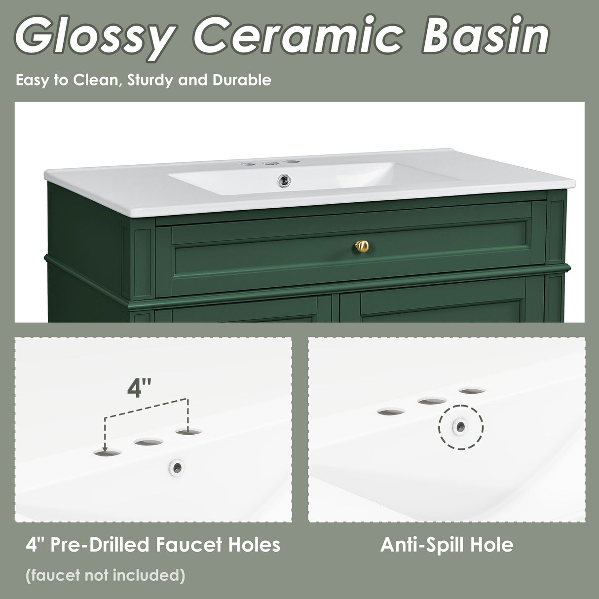 Bathroom Vanity With Top Sink, 2 Drawers And Tip Out Drawer