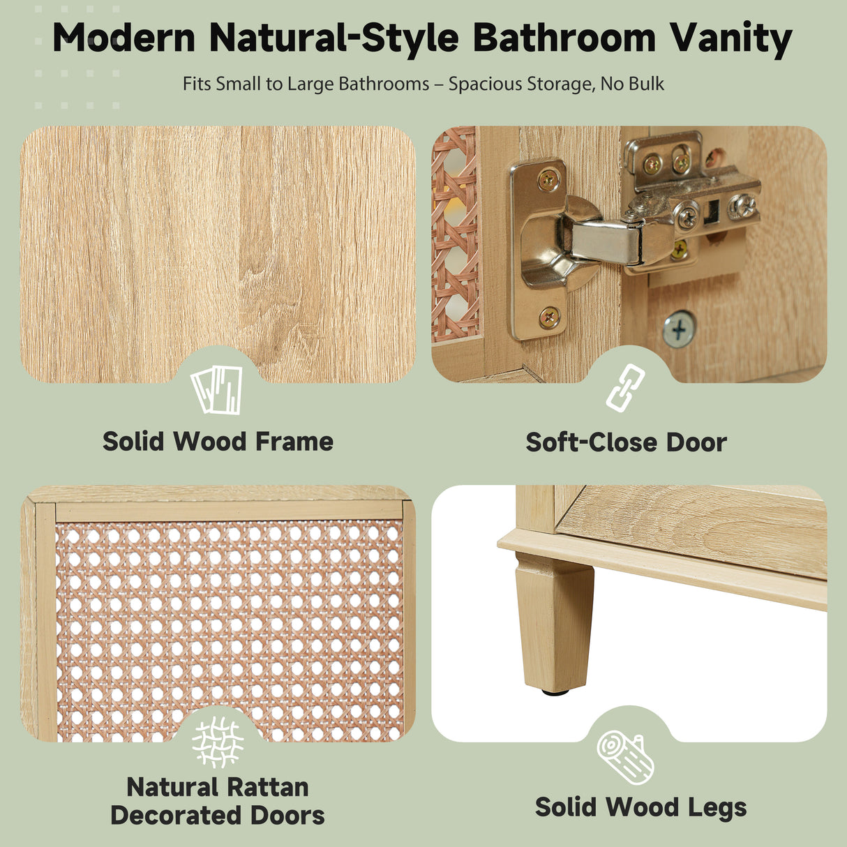 48-Inch Natural Rattan Bathroom Vanity