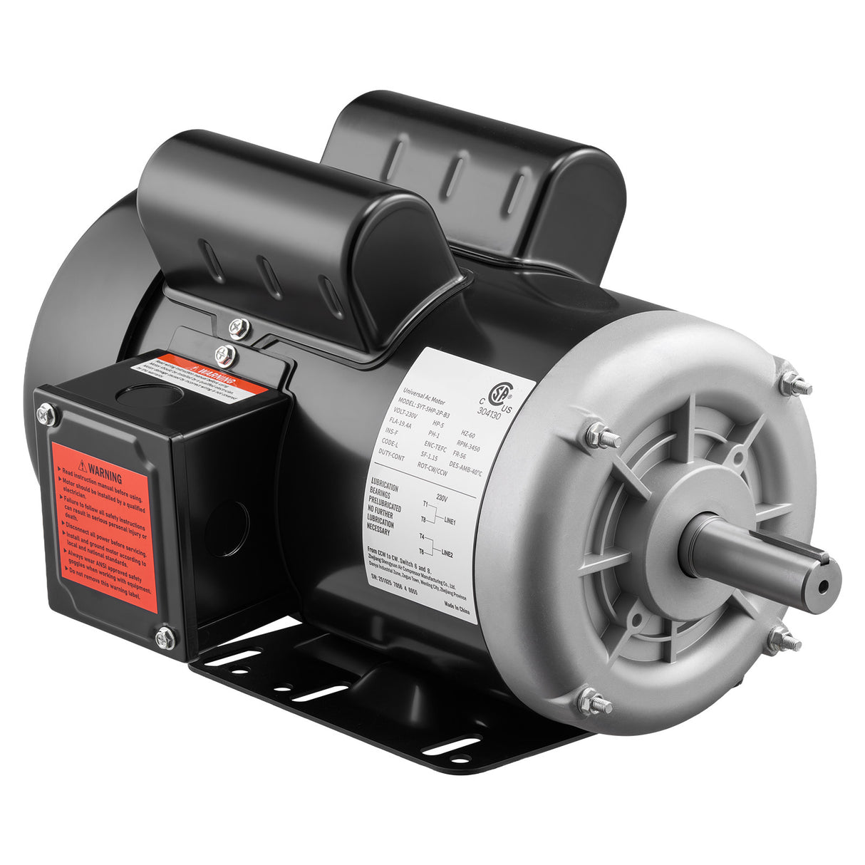 5 HP Electric Motor for Air Compressors, 3450 RPM, Single-Phase 230V