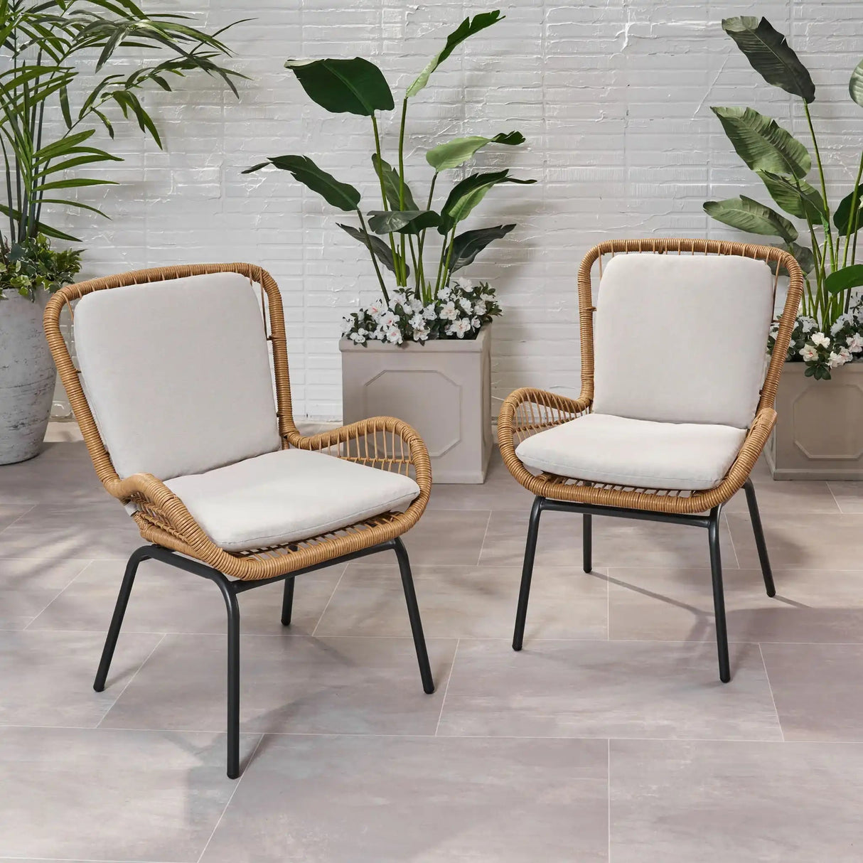 Outdoor Wicker Club Chair With Cushions (Set of 2) - Best Buy Furniture