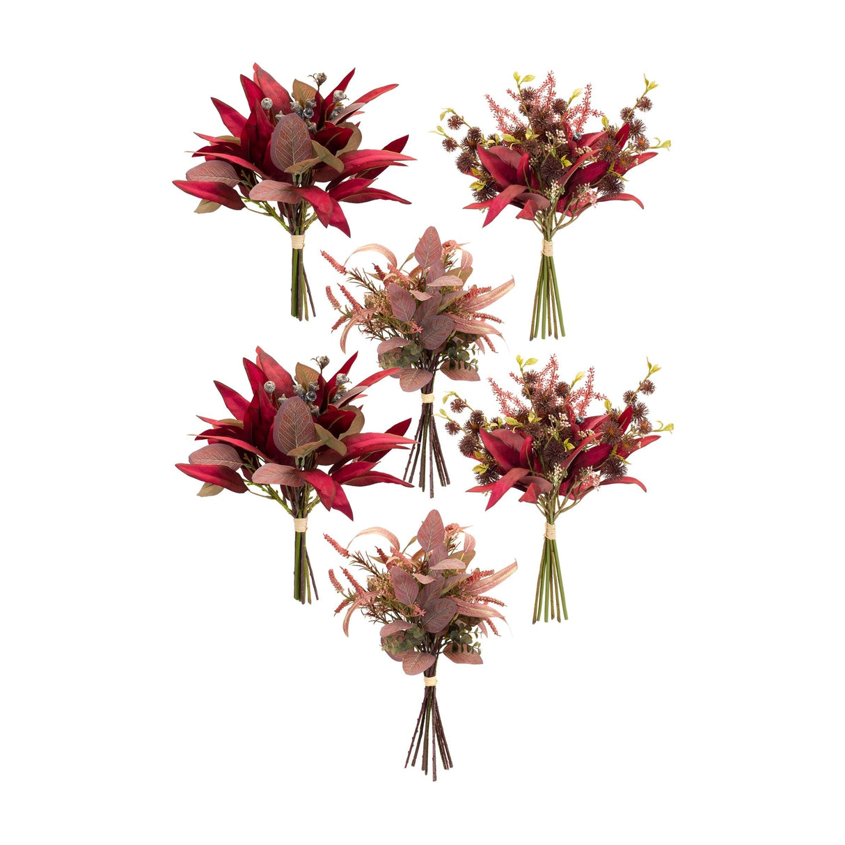 Fall-Burgandy-Foliage-and-Thistle-Bundle-Bouquet-(Set-of-6)-Artificial-Flowering-Plants