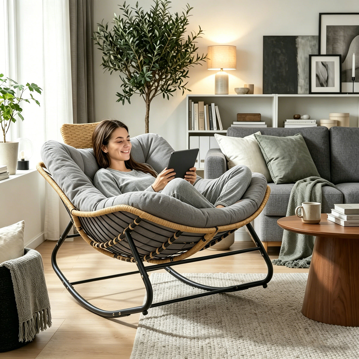 Papasan Rocking Chair - Outdoor & Indoor Oversized Lounge Chair