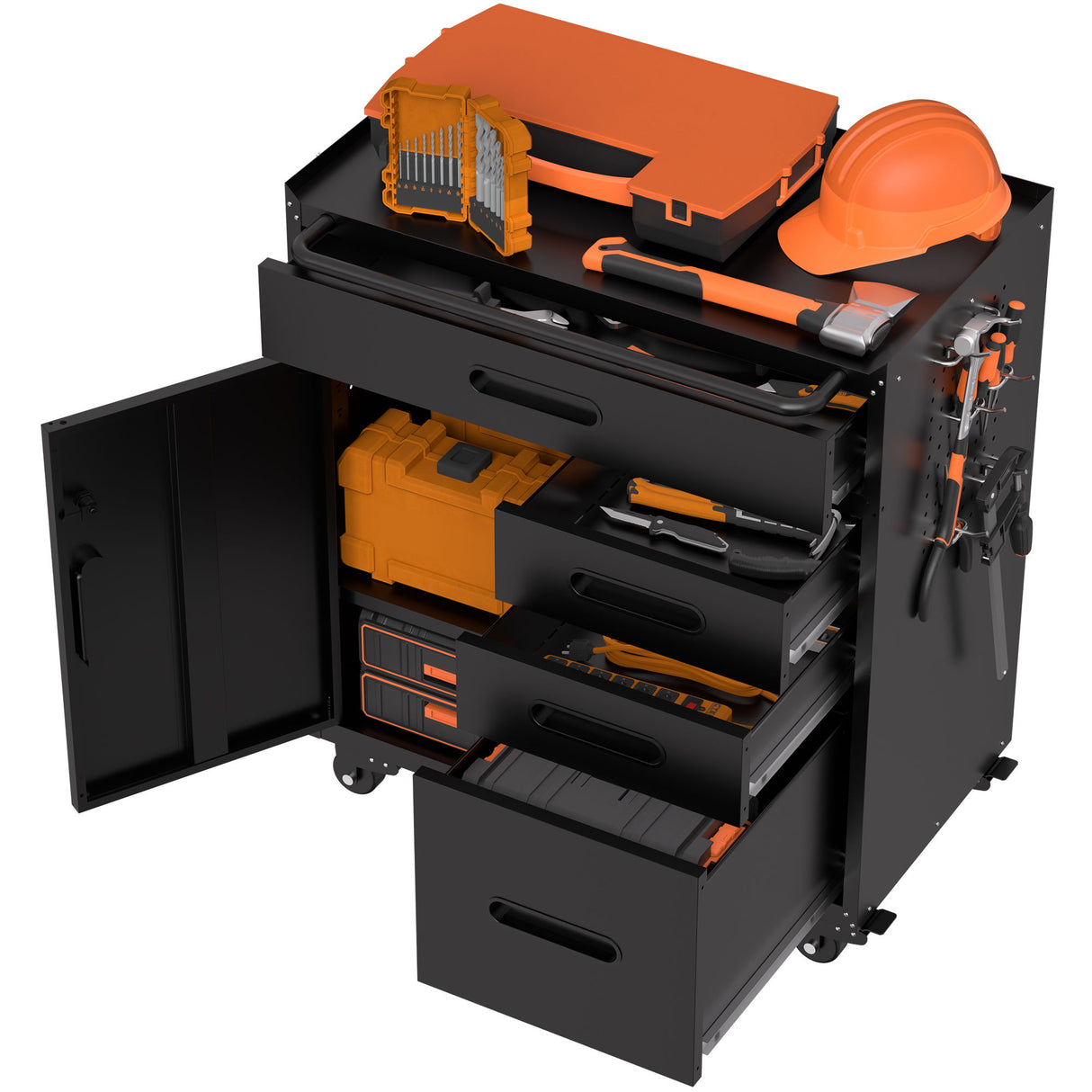Rolling Tool Cabinet Heavy Duty Garage Storage With Lockable Doors & Drawers