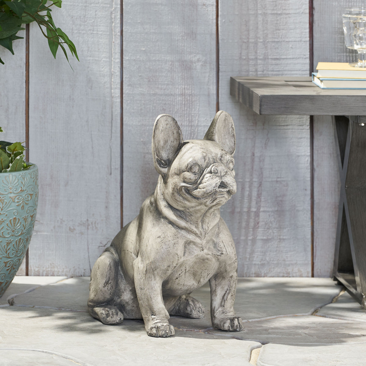 Dog Garden Sculpture, Outdoor French Bulldog Statue