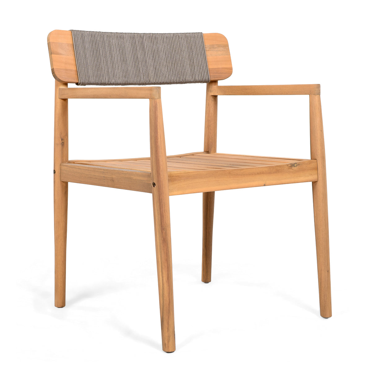 Creative Braided Acacia Wood Outdoor Dining Chairs with Armrests