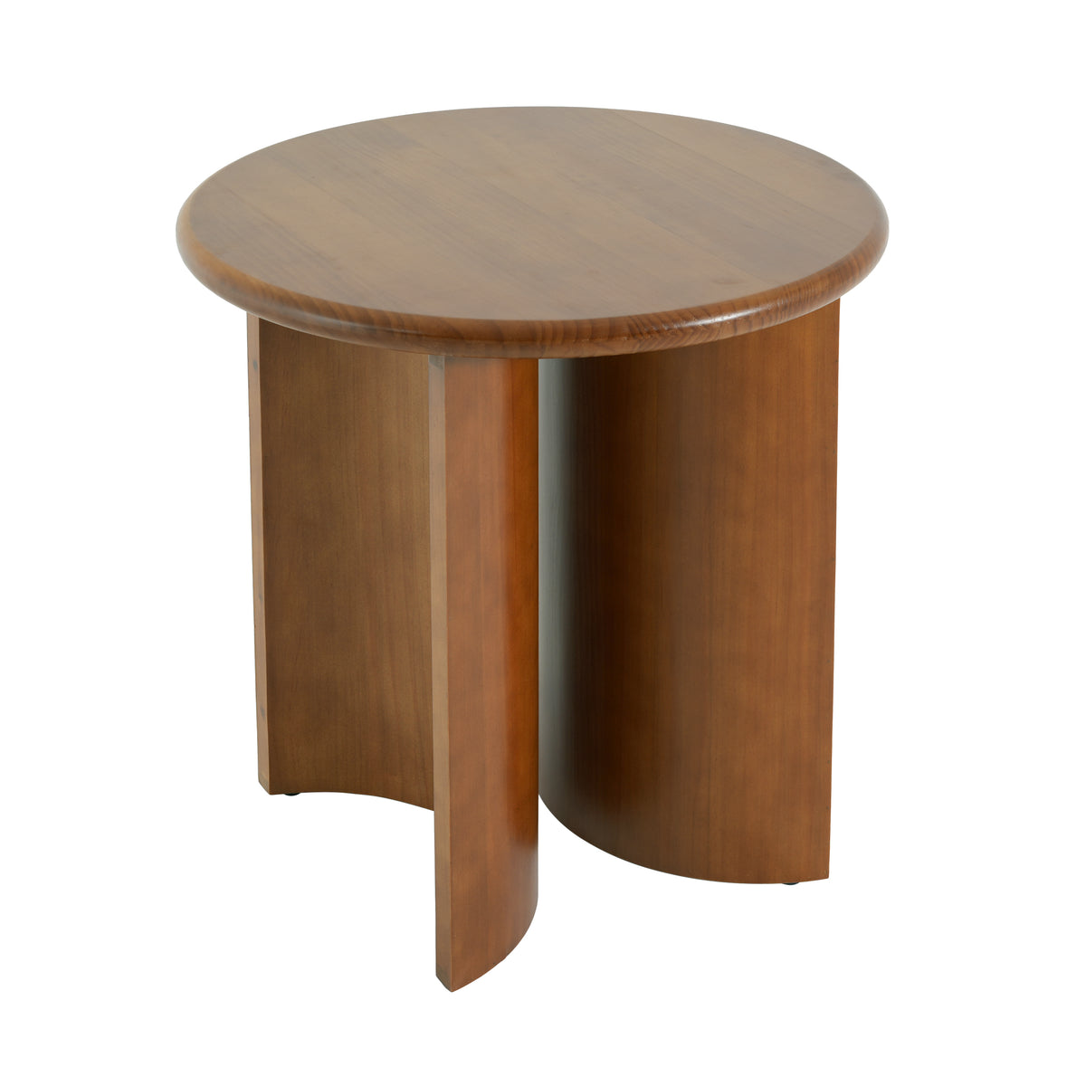 Walnut Finish Pine Wood Round Side Table with Unique Fan-Shaped Legs