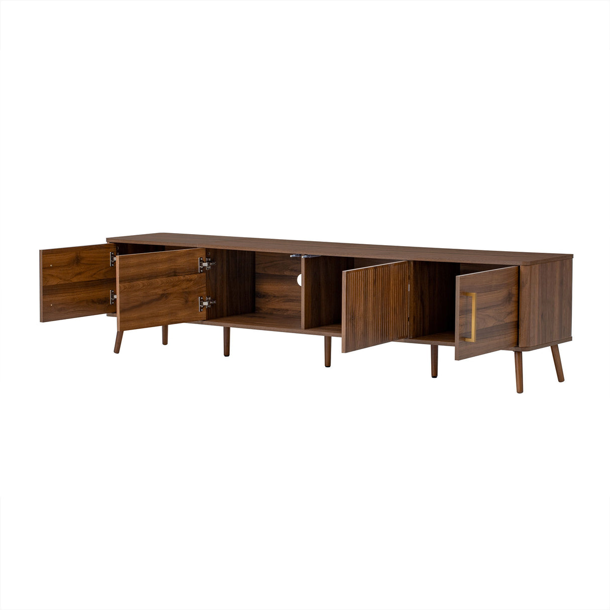 TV Stand For TVs Up To 85" With Fluted Door, Cable Management, Soft-Closing Hinges - Walnut