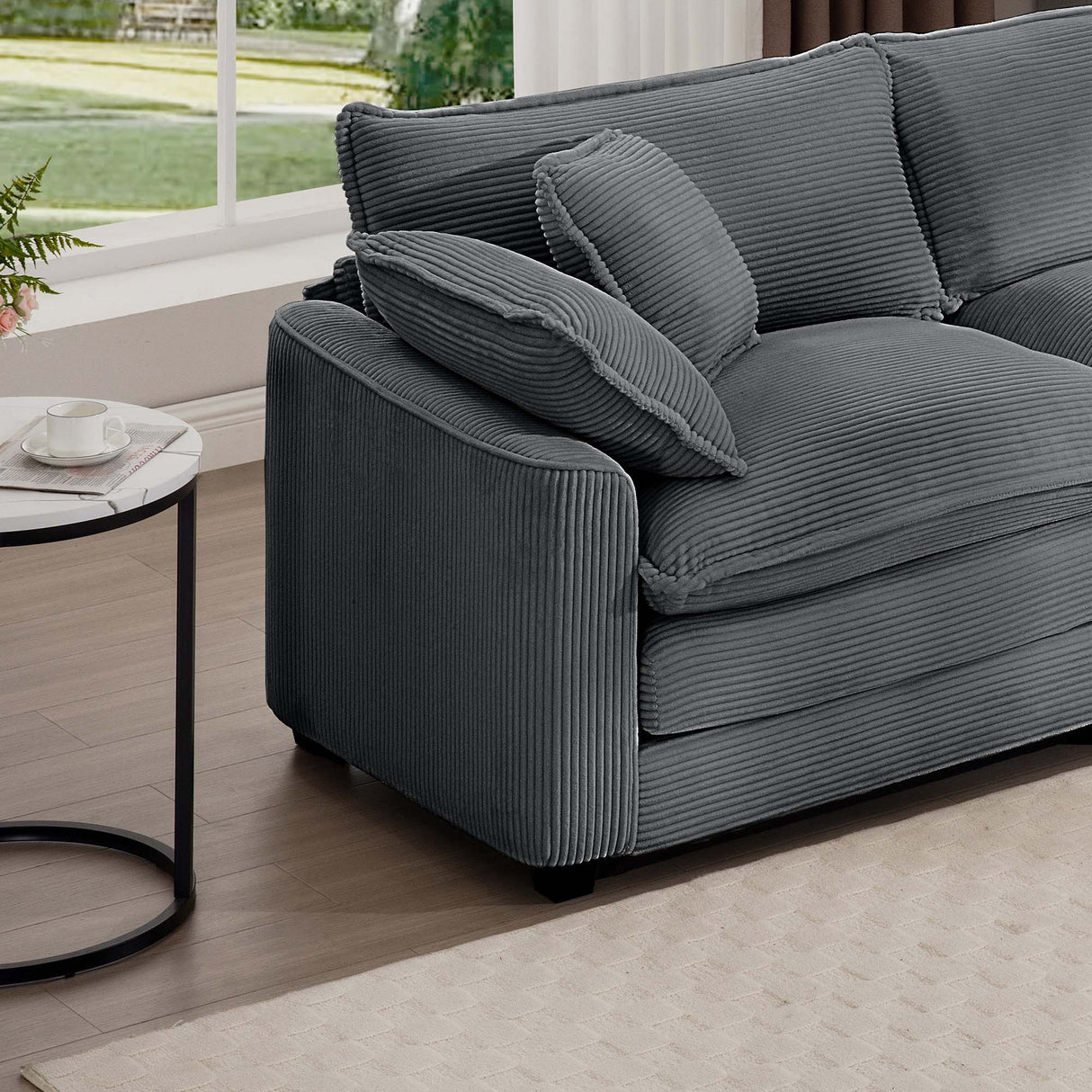 Mid-Century Modern 3 Seater Sectional Sofa With Arm And Throw Pillows
