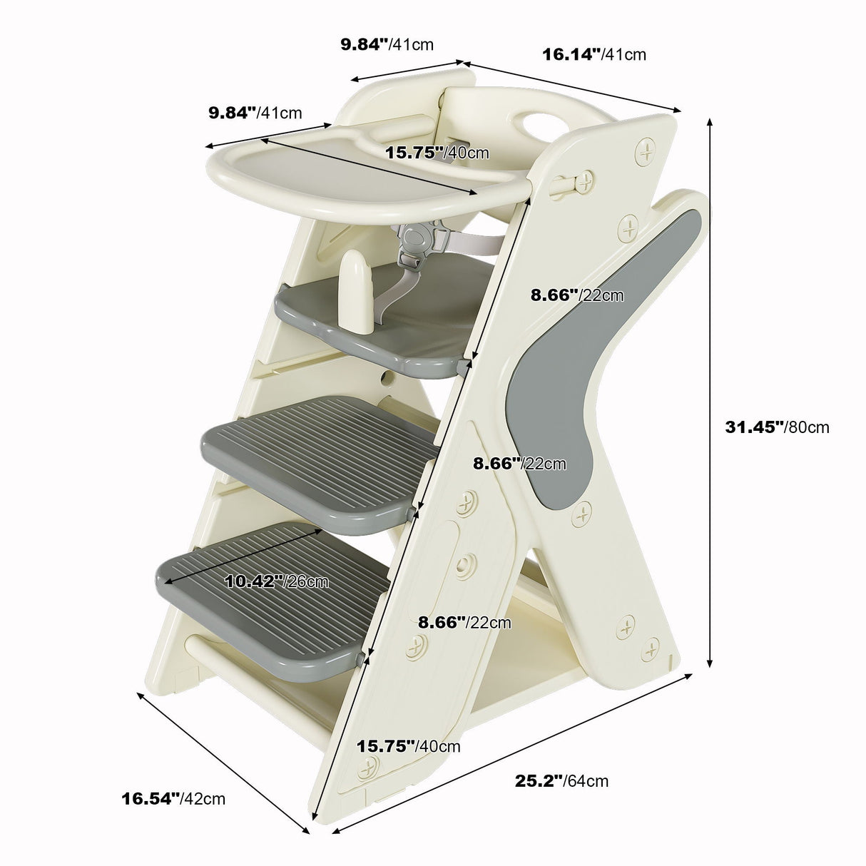 Multifunctional Growing Up Dining Chair With Adjustable Height And 5 Point Seat Belts