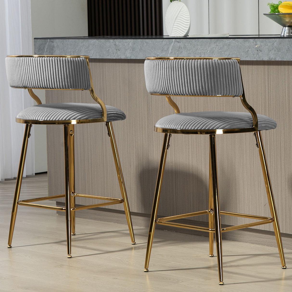 Counter Height Bar Stools With Powder Coating Base And Footrest (Set of 2) -