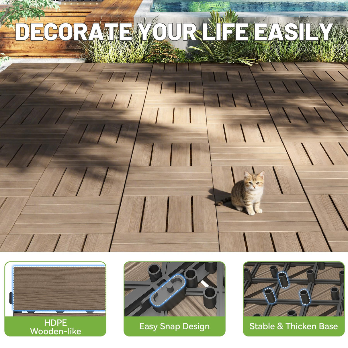 44 Pcs Interlocking Deck Tiles 12" x 12" HDPE Outdoor Flooring