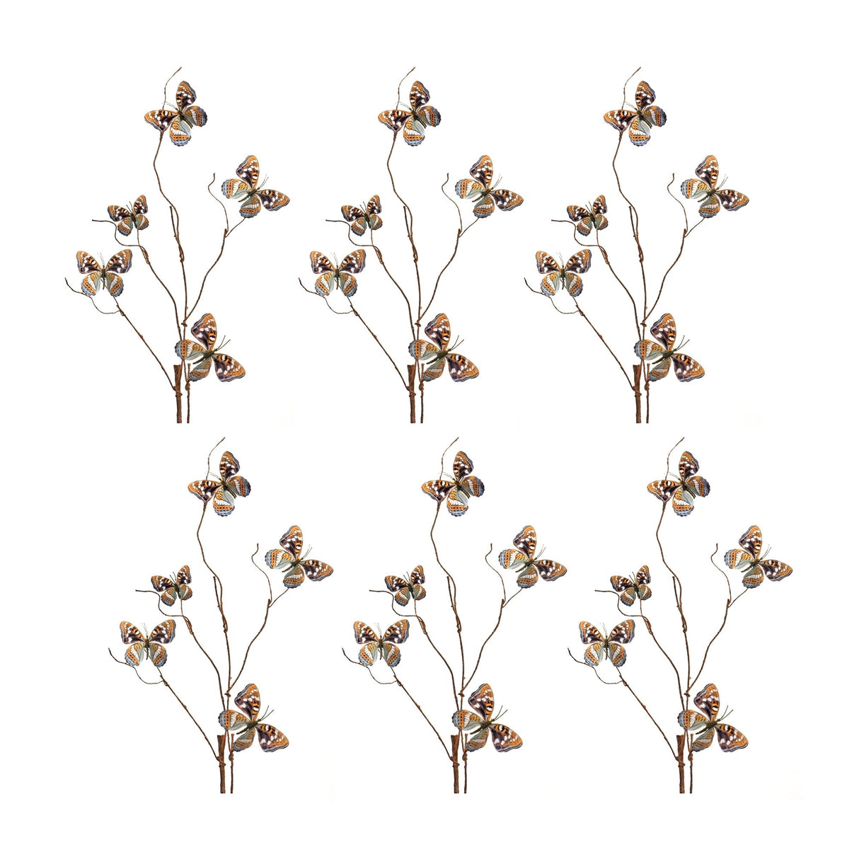 Blue-and-Orange-Wire-Butterfly-Spray-(Set-of-6)-Artificial-Flowering-Plants