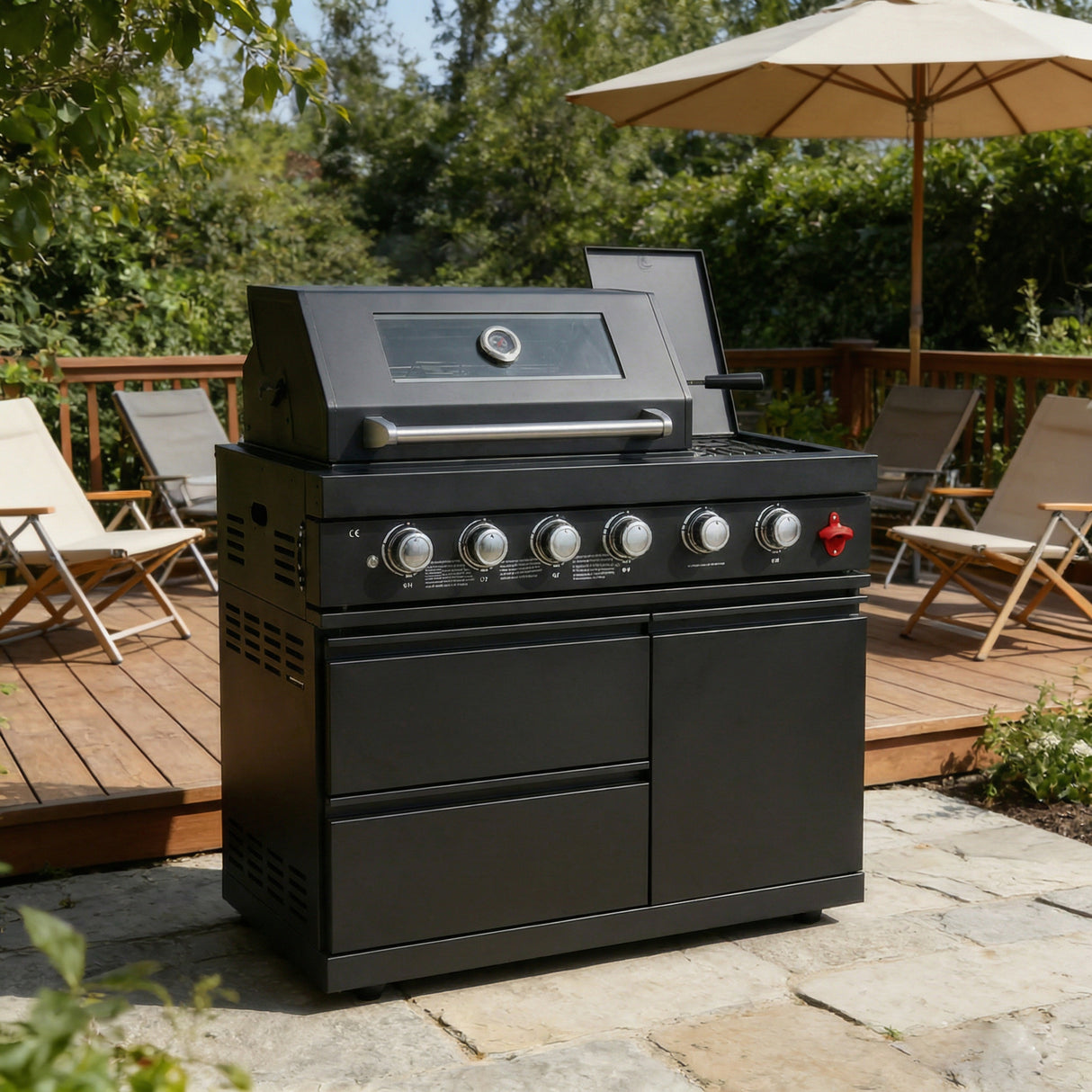 46-Inch 75300 BTU 6-Burners Deluxe Stainless Steel Gas Outdoor Kitchen Barbecue Grill