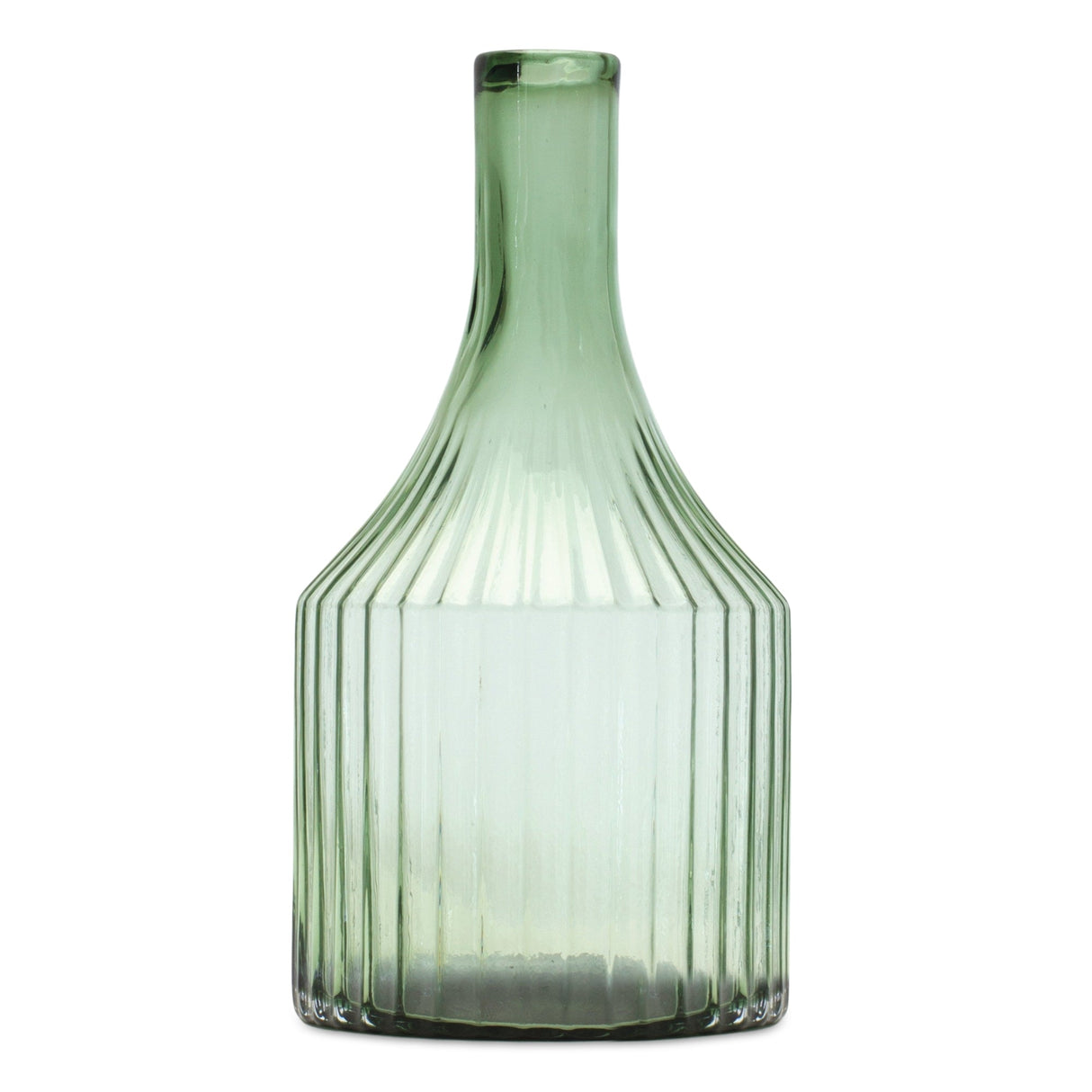 Sage ribbed glass bottle neck vase 10.75"h