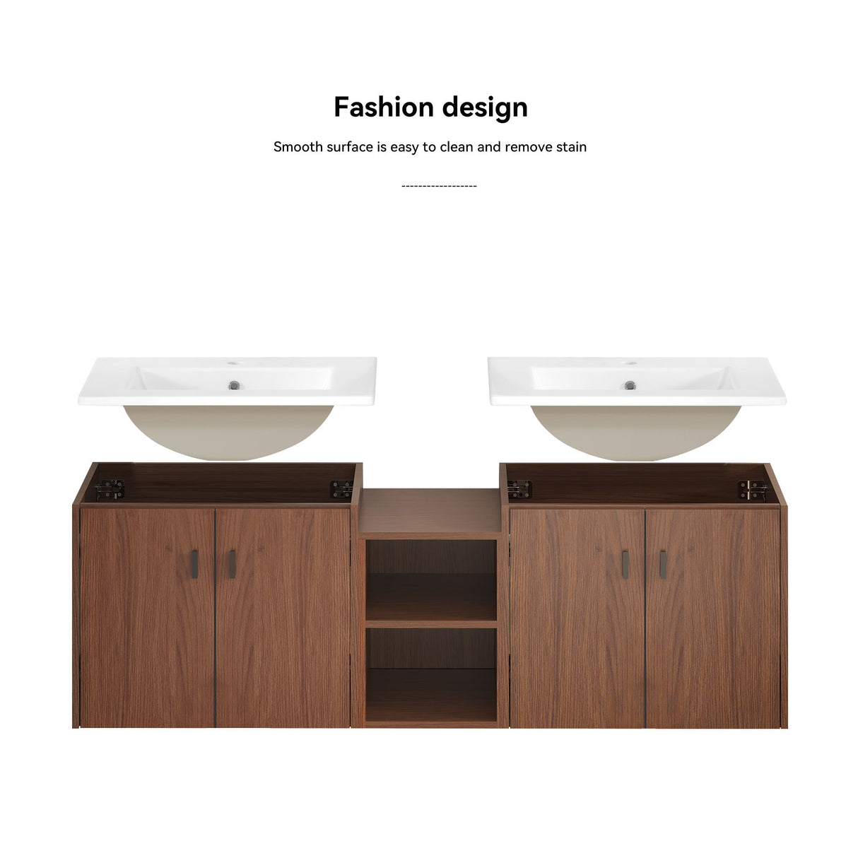 Soft Close Doors Bathroom Vanity With Small Storage Shelves, 24" And 12" Combination Cabinet - Reddish Brown