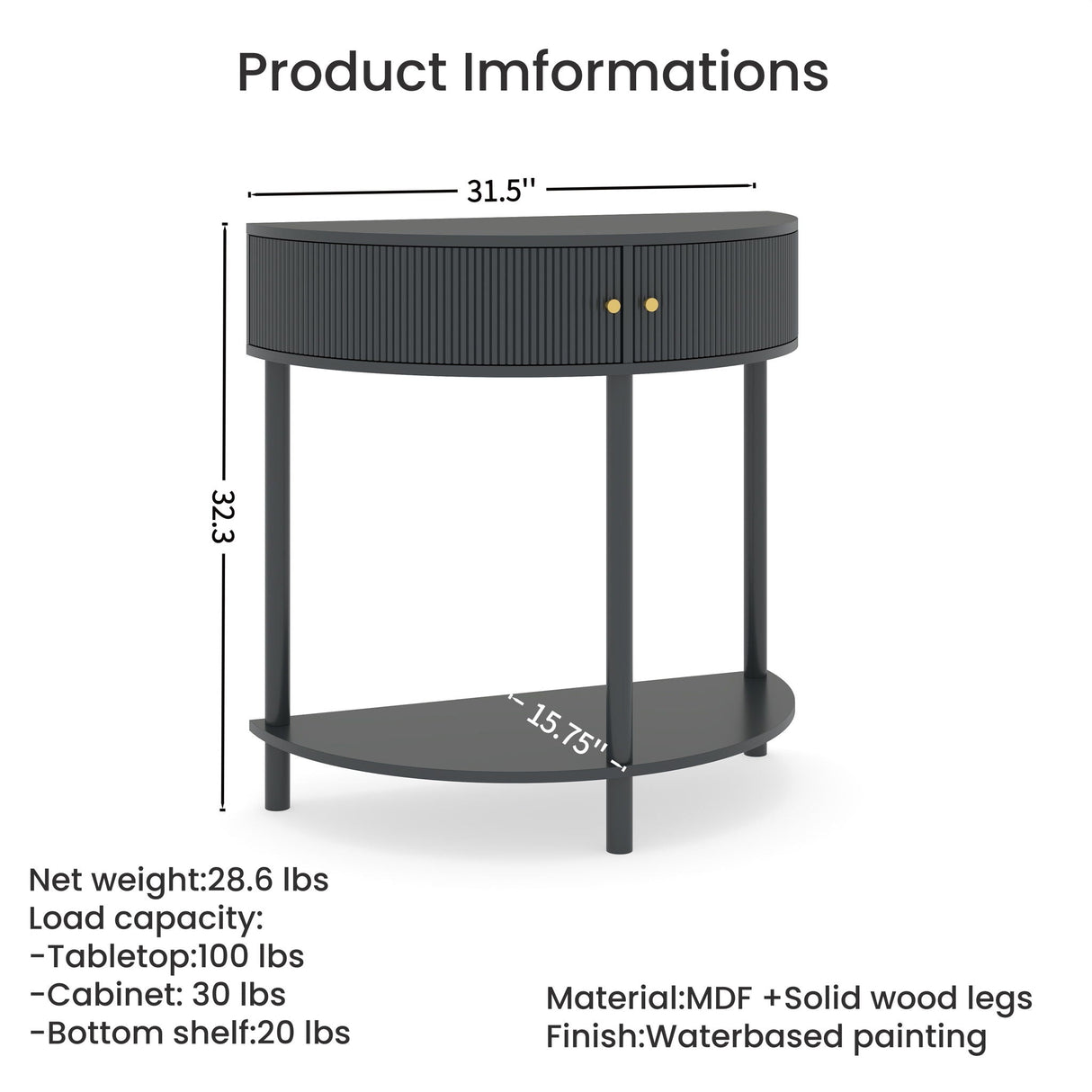 Demi Lune - Console Table With 2 Storage Drawers