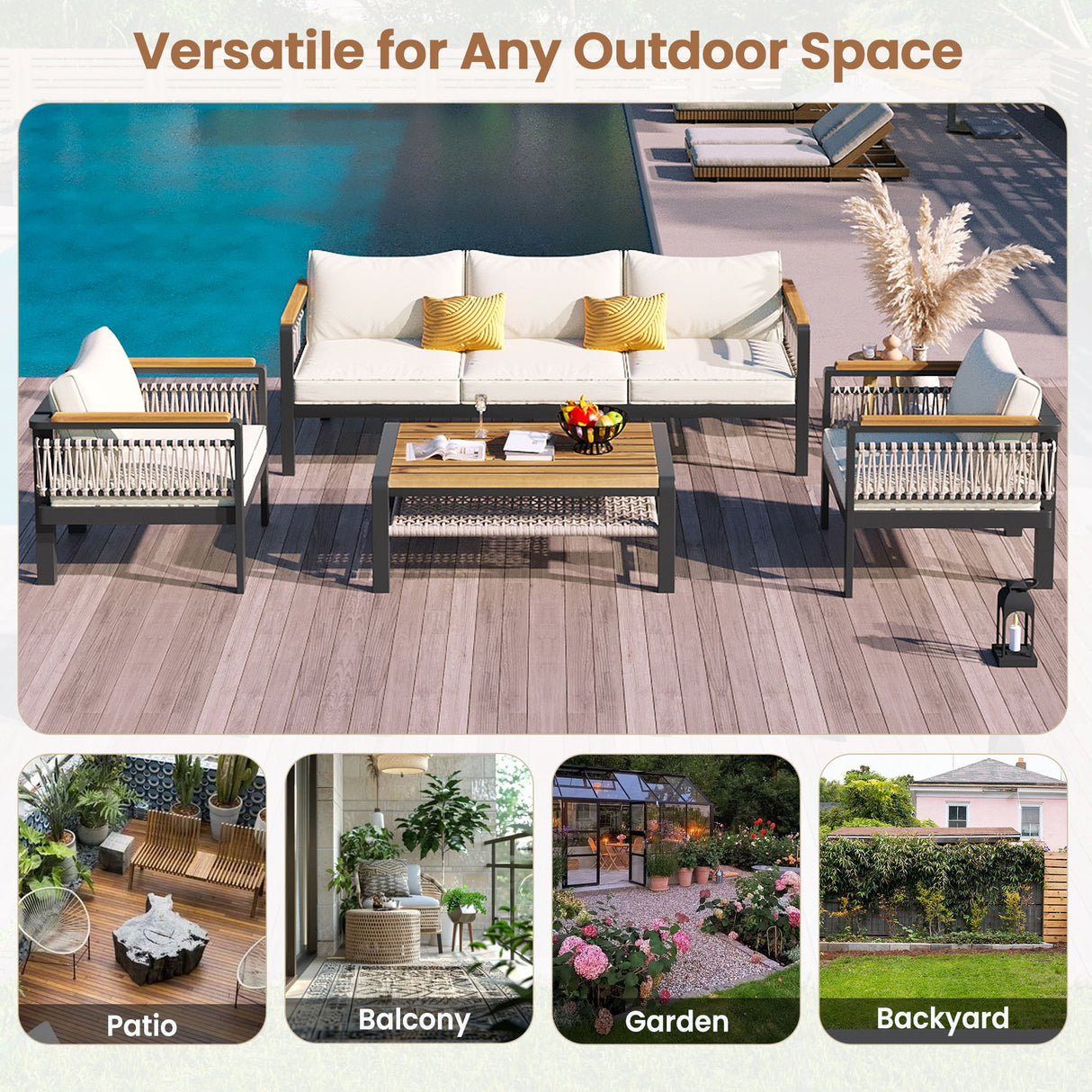 4 Pieces Outdoor Sectional Sofa Set 5 Person Patio Seating Group Outdoor Conversation Set With Cushions And A Coffee Table For Patios