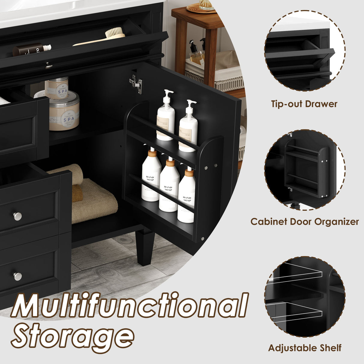 Bathroom Vanity With Top Sink, 2 Drawers And Tip Out Drawer