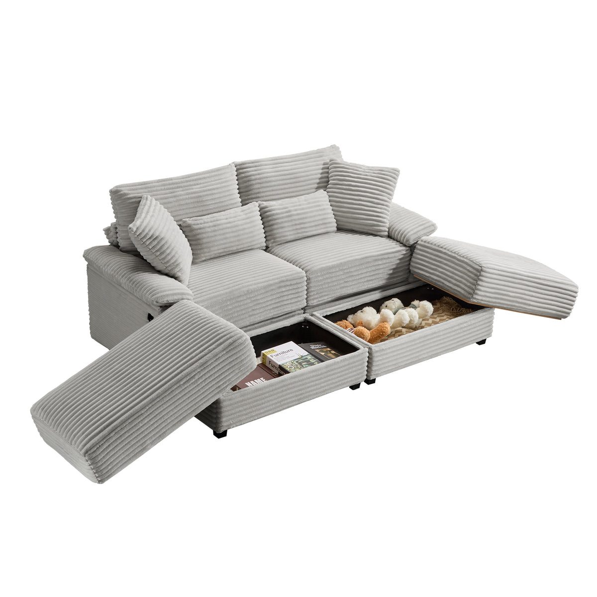 Double Chaise Lounge Set with Reversible Ottoman
