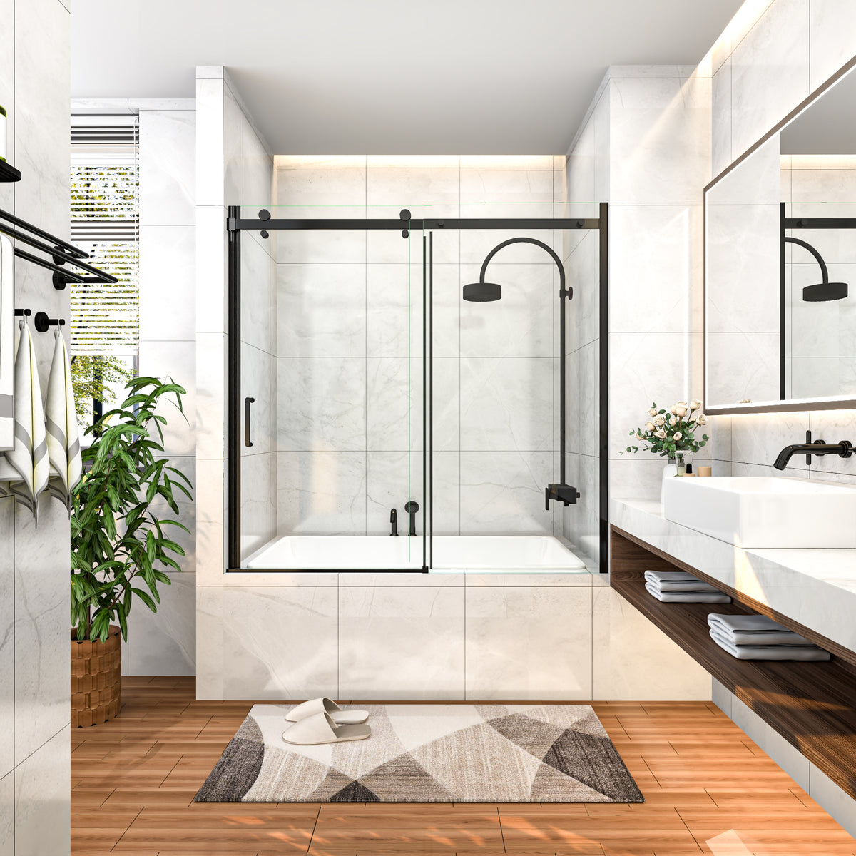 Mod Semi-Frameless Sliding Bathtub Door in Matte Black