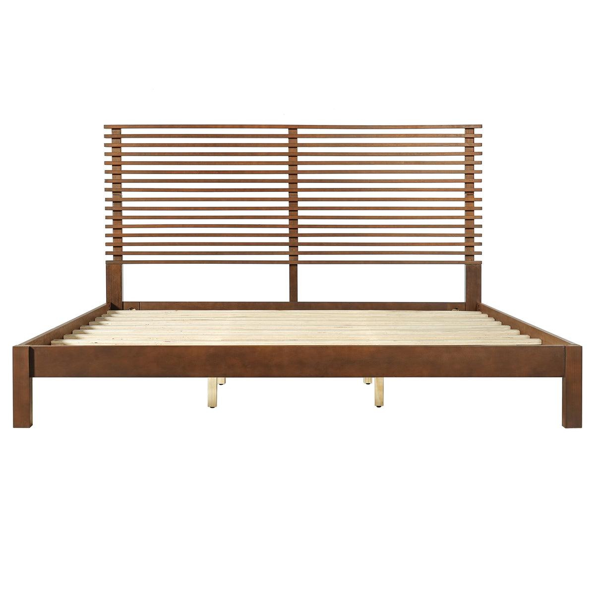 Premium Solid Wood King Size Bed Frame with Headboard - Walnut Color