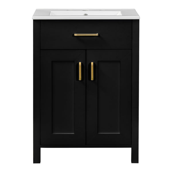 Modern Bathroom Vanity With Ceramic Sink, Soft-Close Doors, Flip Drawer, U-Shaped Shelves, Elegant Storage Solution