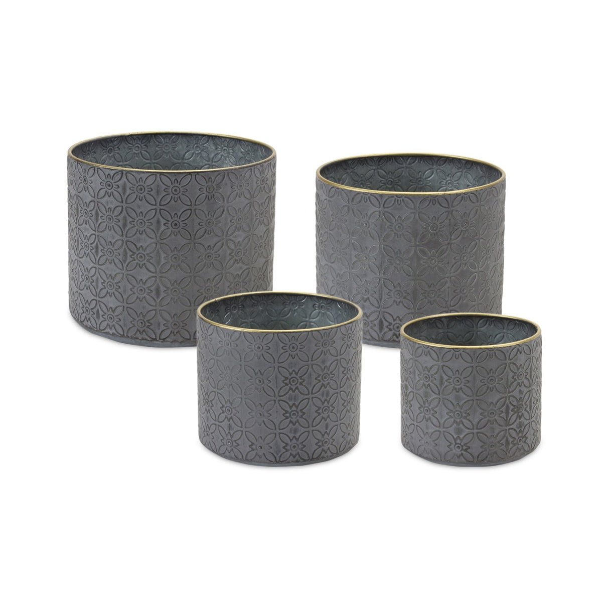 Ornate-Geometric-Metal-Planter-(Set-of-4)-Pots-&-Planters