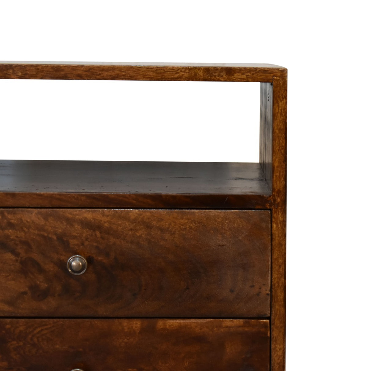 Classic Chestnut Nightstand, 2-Drawers, 1 Open-Slot, Nordic Legs