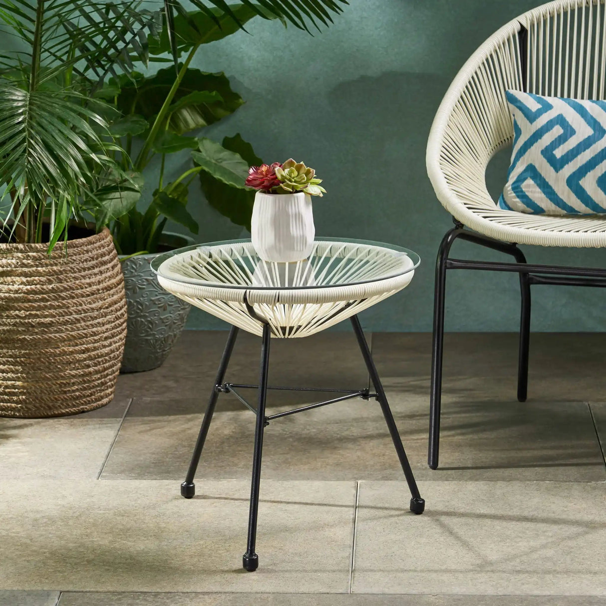 Nusa - Modern Rattan Side Table With Tempered Glass Top - Best Buy Furniture