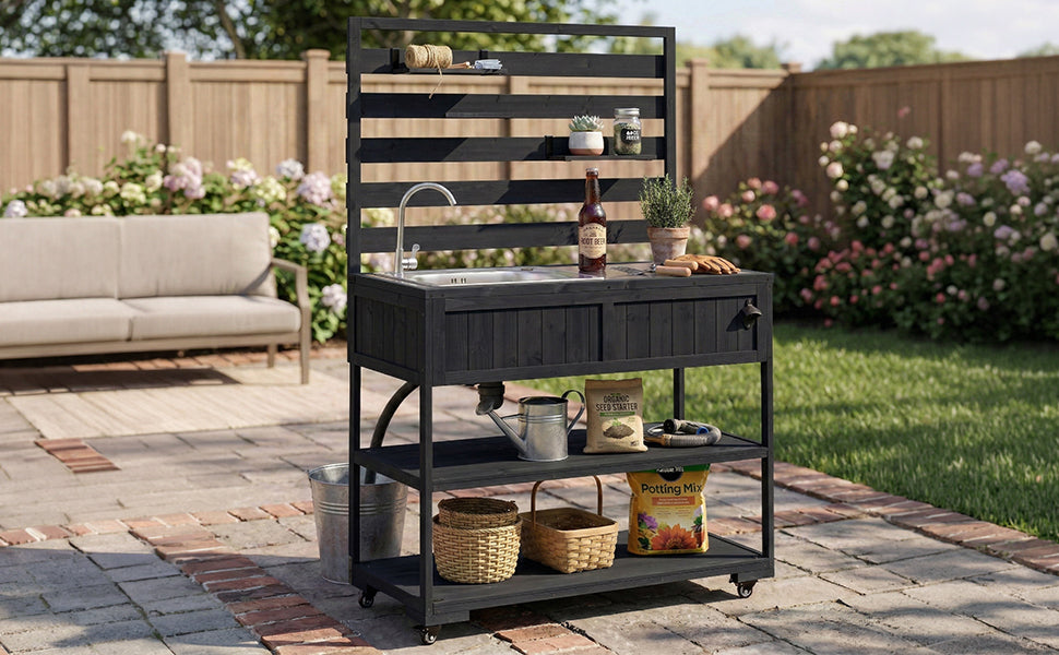 TOPMAX 41.7'' Large Patio Rolling Kitchen Island with Sink