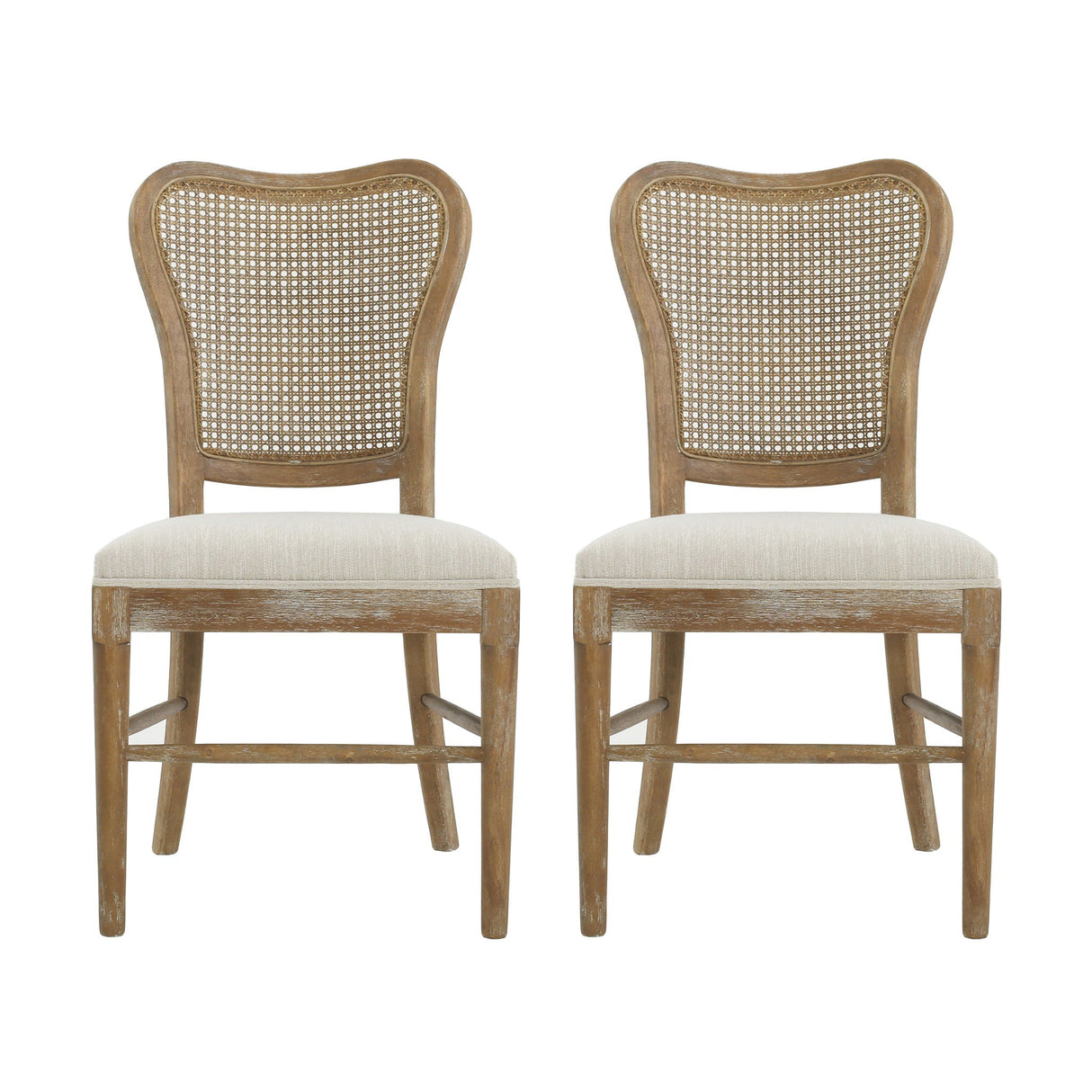 Classic Retro Dining Chair (Set of 2) with Rattan Backrest - Dark Brown / Beige