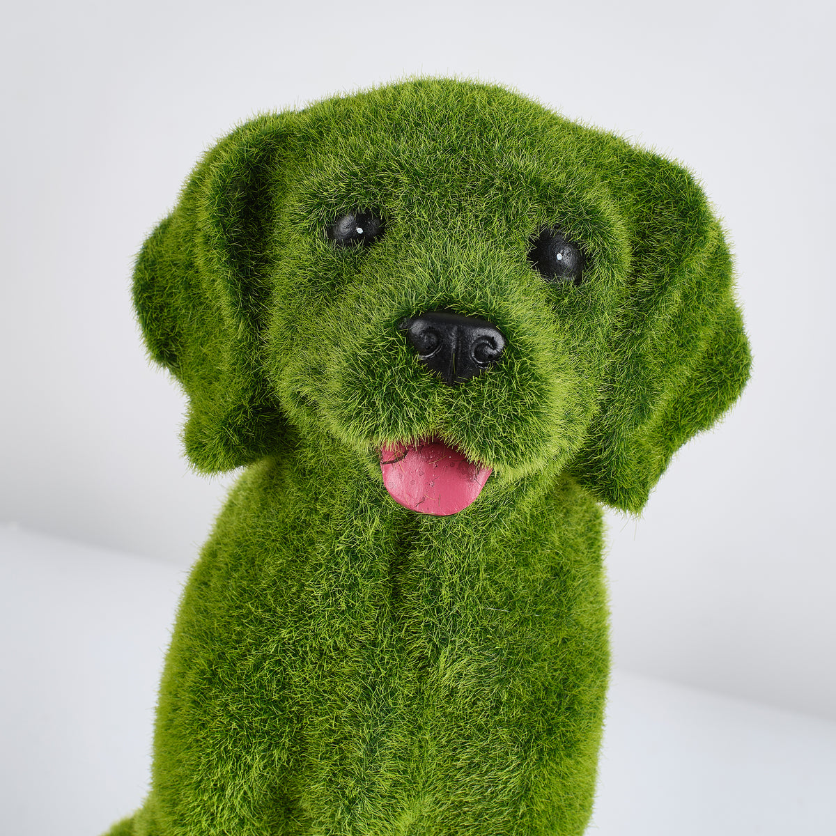 Flocked Resin Dog Garden Statue with Weatherproof Finish - Green