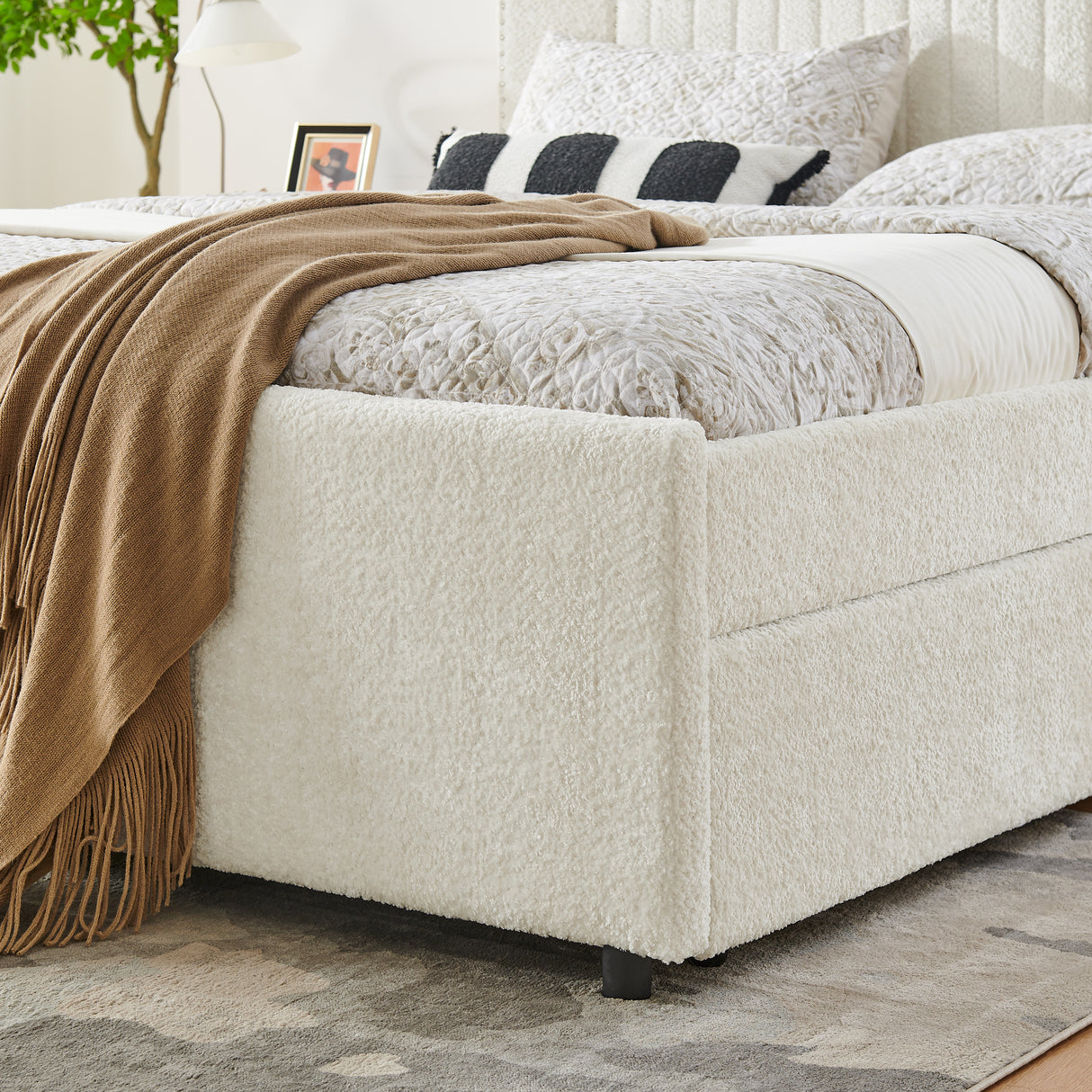 Queen Size Vertical Channel Tufted Upholstered Bed with Storage and Trundle