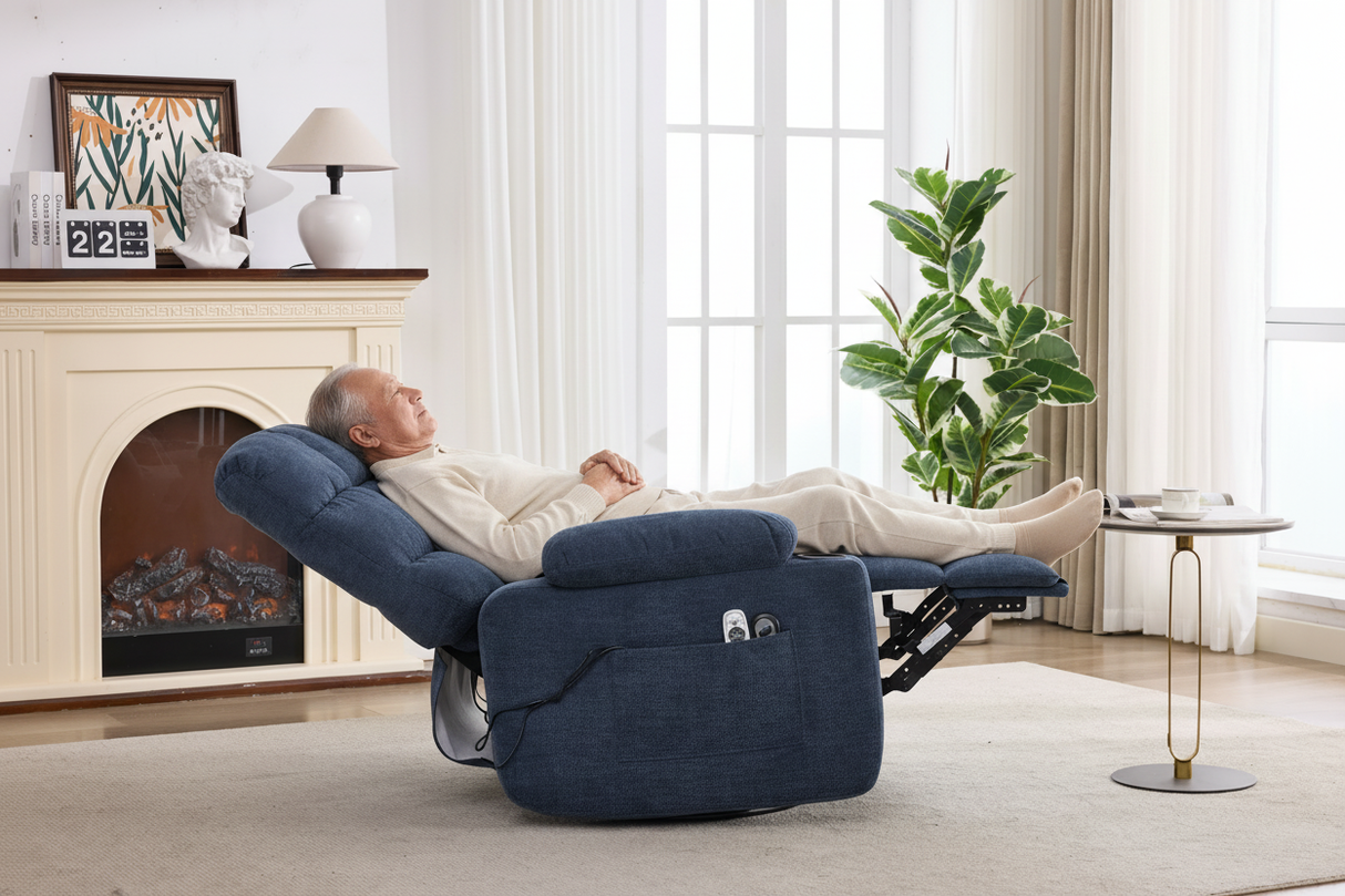 Heat Massage Electric Recliner Chair with Rocker and Swivel in Fabric