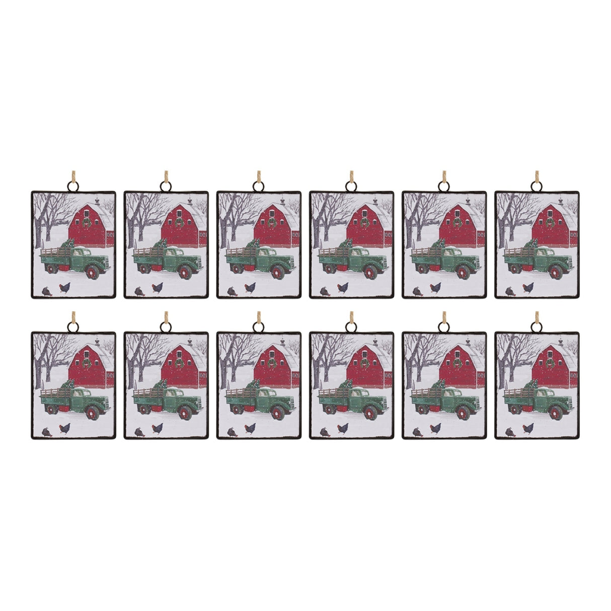 Glass Truck and Barn Ornament (Set of 12)