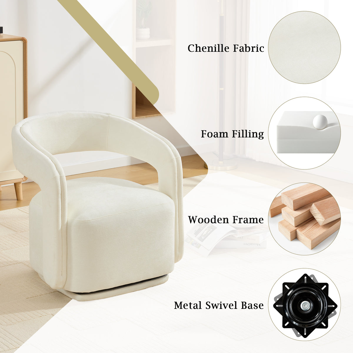 Chenille Fabric Swivel Accent Armchair