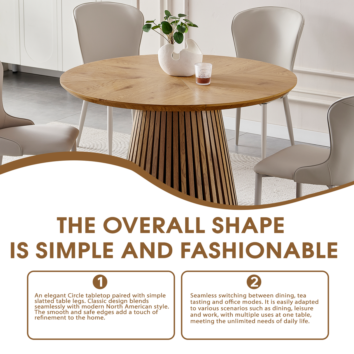 Wooden Dining Table - Modern Round Design for Versatile Use