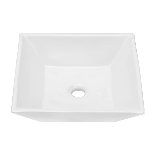 16" 6" Modern European Square Vessel Sink Glossy Porcelain Bathroom Vanity Top Above Counter Ceramic Basin - White