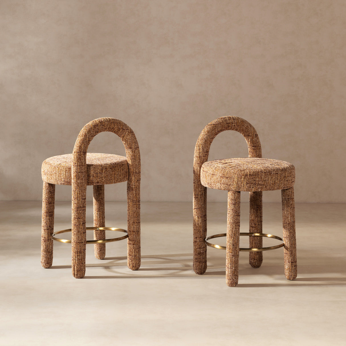 Penny Round Arched Fully Upholstered Counter Stool, Set of 2, Golden
